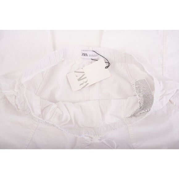 Zara Women White High Rise Cotton Pants Wide Leg L Large Drawstring 5520/207 NWT - Picture 6 of 7